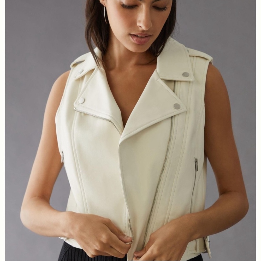 Anthropologie Cropped Moto Vest - ivory - Picture 5 of 7
